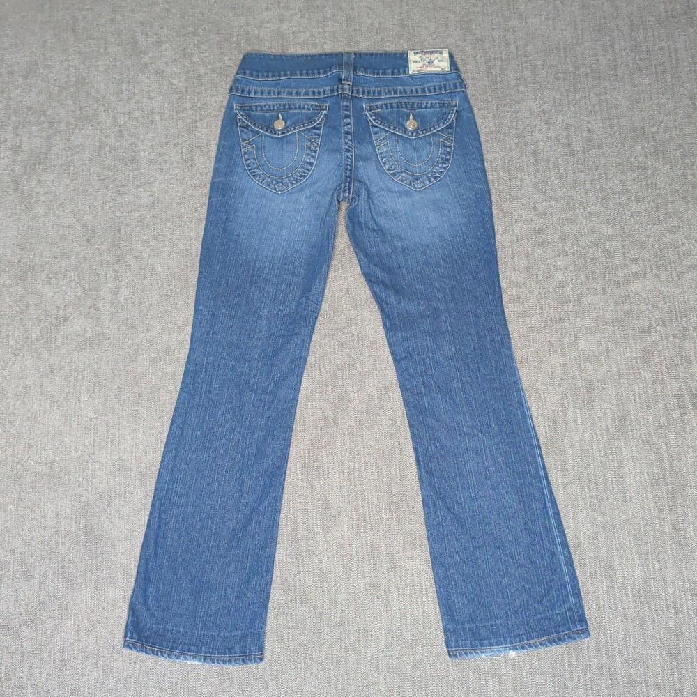 True Religion Becky Bootcut Jeans 29 Medium Wash Low Rise Horseshoe Flap Pocket